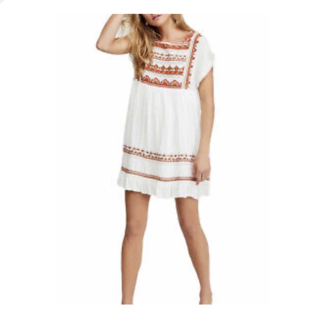 Free People Sunrise Wanderer Mini Dress Ivory, Orange, Browns Size Small